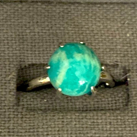 Vintage Sterling Silver 925 ADJ band w/Genuine Turquoise crystal stone Ring 7 - Picture 3 of 10